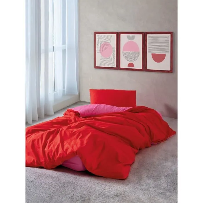 Juego de Cama 220x240 cm + 2 Fundas Almohada 60x60 cm 100% Algodón - Rojo ASI8684283036523