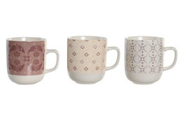 DKD Home Decor Mug Colección Pixel Love Estilo Scandi Rosa Blanco Azul Porcelana 8.5 x 10 x 12 cm 380ml Apto Microondas Lavavajillas (6 Unidades)