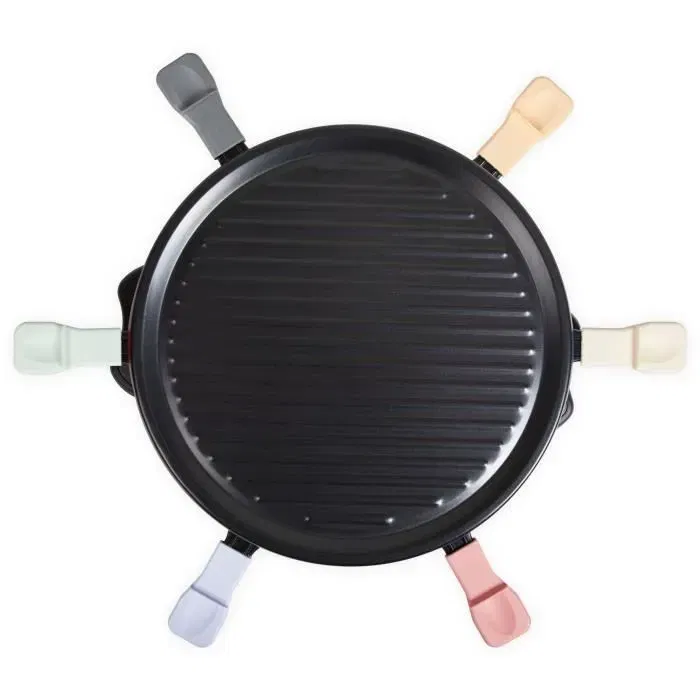 Livoo Raclette DOC207P para 6 personas, 800W, puerta grill extraíble, 6 espátulas y 6 ollas para fondue