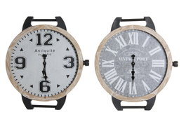 DKD Home Decor Reloj de Pared Vintage Metal y Cristal Negro Natural Gris 65 x 7 x 74 cm (2 Unidades)
