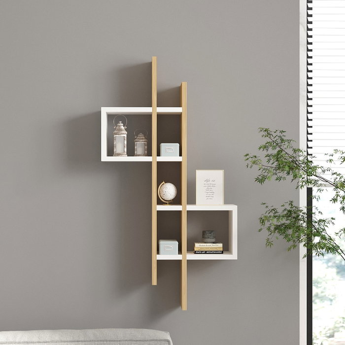Emse Estantería de Pared Sapphire Oak, White - Moderna y Novedosa Estantería de Pared con Múltiples Estantes, Roble Zafiro y Blanco, 53.8x108x19.6 cm