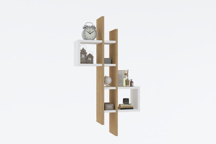 Emse Estantería de Pared Sapphire Oak, White - Moderna y Novedosa Estantería de Pared con Múltiples Estantes, Roble Zafiro y Blanco, 53.8x108x19.6 cm