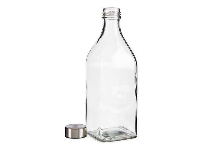 Vivalto Botella de Vidrio Cuadrada con Tapon de Acero Inoxidable 1 Litro 1000ml, Capacidad 1L Transparente, Dimensiones 8.5x25.5x8.5 cm (Set de 12)