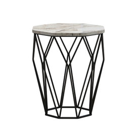 Hanah Home Mesa Auxiliar Sofya White Marble 46x57x46cm Tablero de Partículas Recubierto de Melamina Patas Metal Color Antracita
