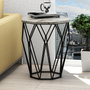 Hanah Home Mesa Auxiliar Sofya White Marble 46x57x46cm Tablero de Partículas Recubierto de Melamina Patas Metal Color Antracita