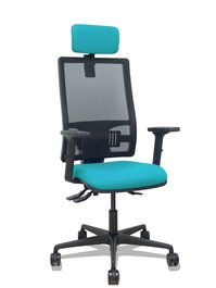 Silla de oficina Bormate con mecanismo Asincro tapizada con Tela color Turquesa y malla color Negro. Equipada con lumbar 1D, Brazos 2D, Cabecero 2D y Ruedas 65mm nailon