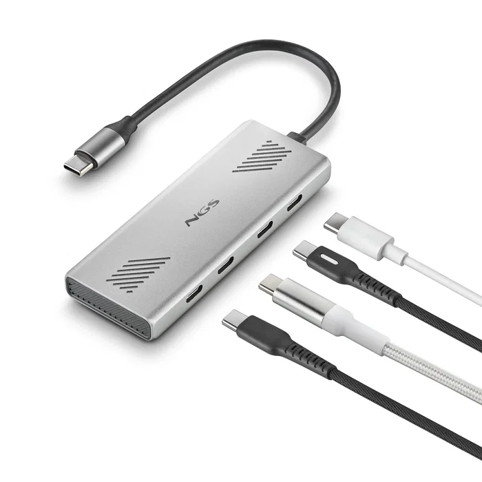 NGS WONDER4-C Hub USB-C 4 Puertos, Aluminio, 5 Gbps, Compatible con Mac/PC/Tablets