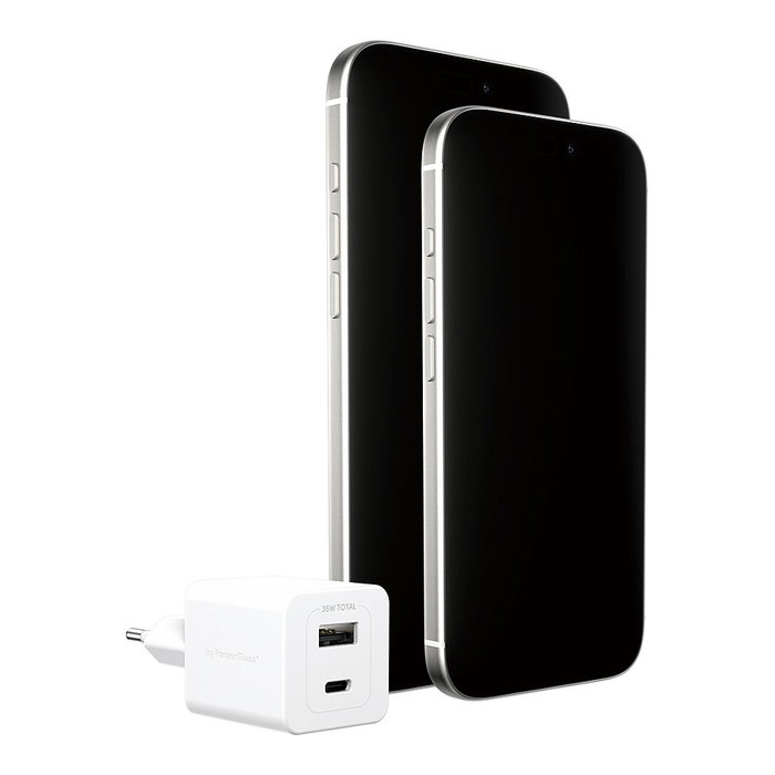 PanzerGlass Turbo Cargador Rápido GaN 35W con Puerto USB-C y USB-A, Incluye Cable USB-C, Color Blanco, Enchufe UE