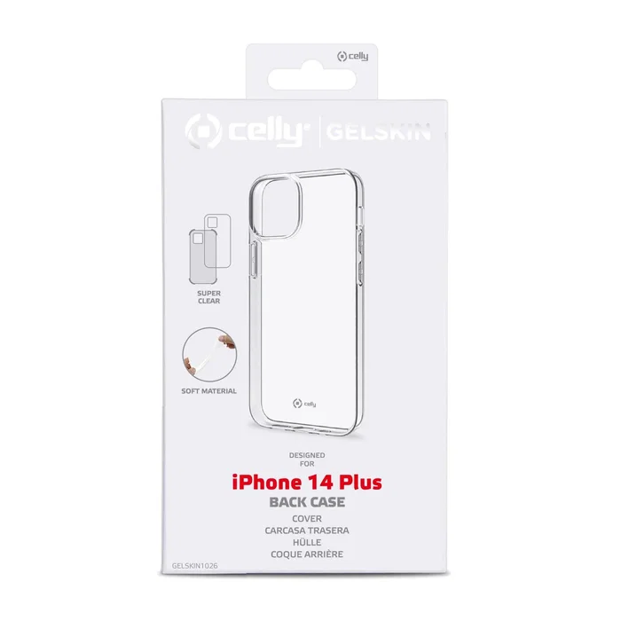 Celly Funda Gelskin TPU Antichoque Transparente para iPhone 14 Plus, Compatible con Pantalla de 6.7 Pulgadas, Protección contra Golpes, Arañazos y Suciedad