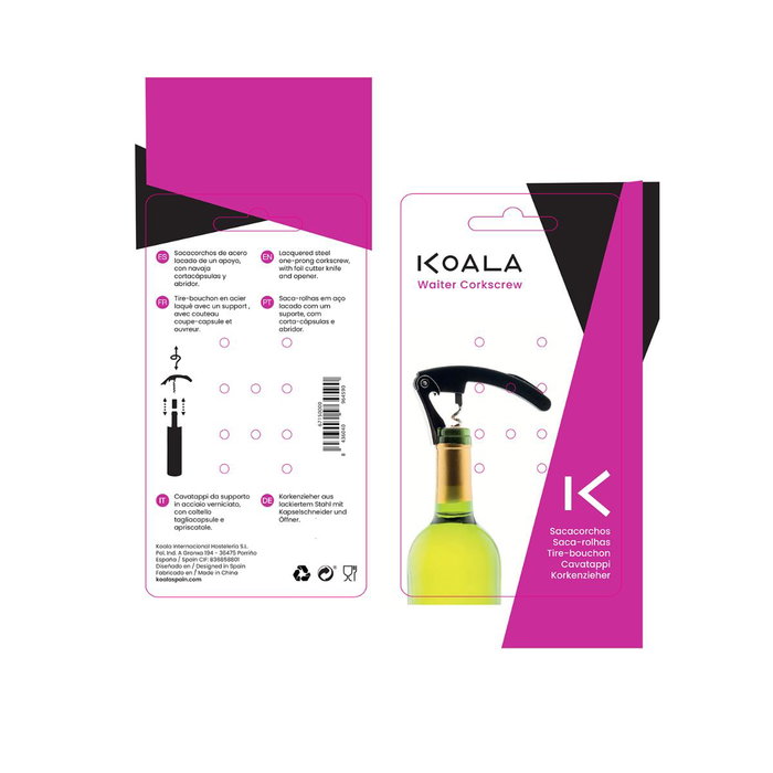 Sacacorchos Acero Lacado En Negro Bodega Koala 11,1x3x1,2 cm (12 Unidades)