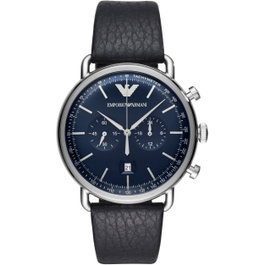 ARMANI Reloj Cronógrafo AR11105 con Esfera Azul y Correa de Piel Negra