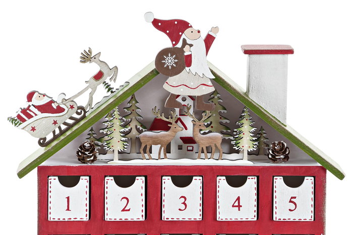 DKD Home Decor Calendario Adviento Navidad Fantasia Rojo Blanco 27 x 40 x 7 cm (2 Unidades)
