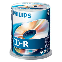 Philips CD-R 80 Min 700 MB 52x, 100 Unidades, Paquete de 100 CD-R, CR7D5NB00/00