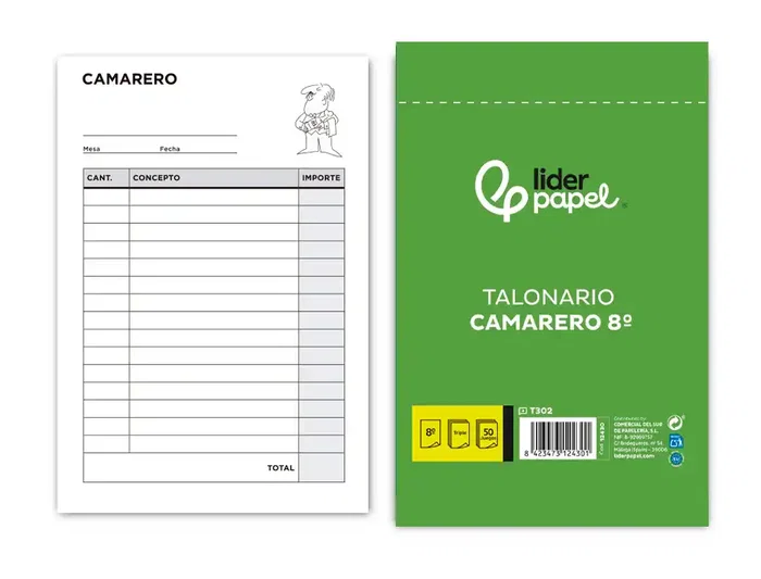 Liderpapel Talonario Camarero 8º Original 2 Copias T302
