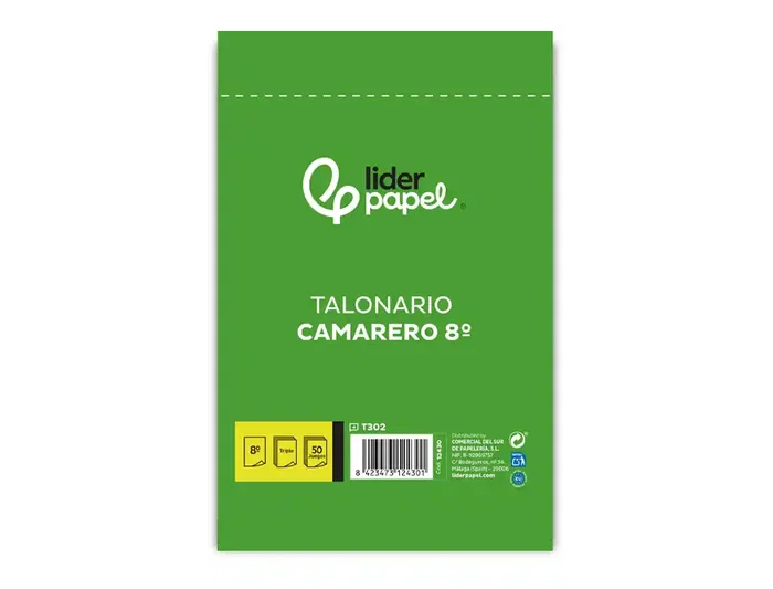 Liderpapel Talonario Camarero 8º Original 2 Copias T302