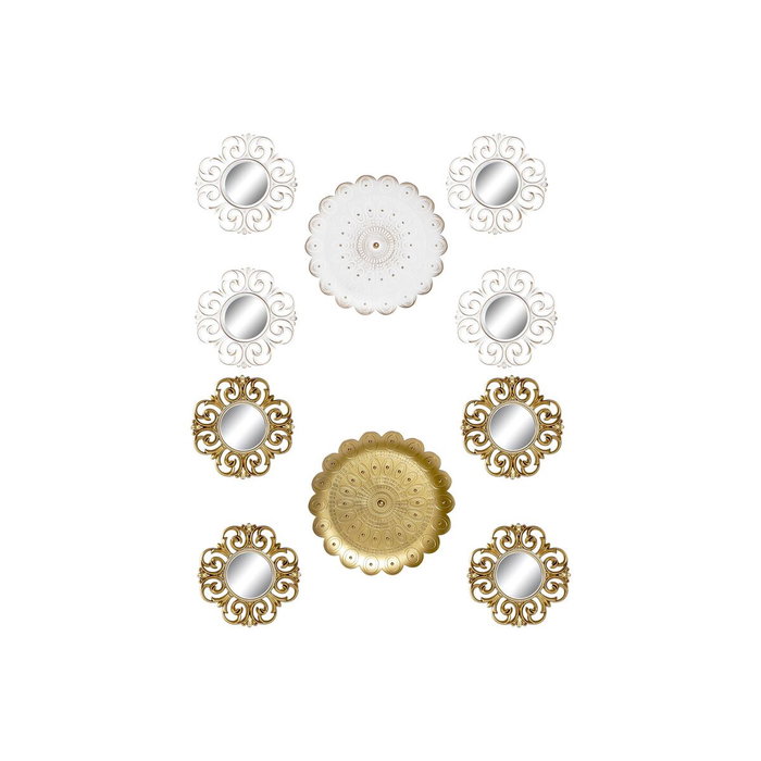DKD Home Decor Set de 5 Espejos de Cristal Decape Blanco y Dorado 35x35 cm DKD Home Decor Set de 5 Espejos de Cristal Decape Blanco y Dorado 35x35 cm