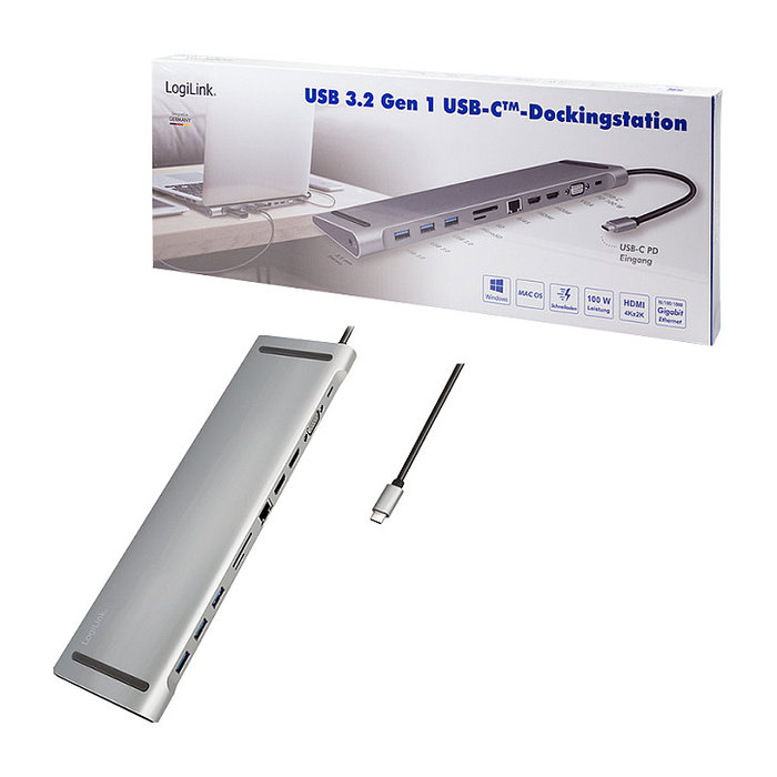 LogiLink UA0373 Estación de Conexión USB-C 11 en 1 PD 100W Plata