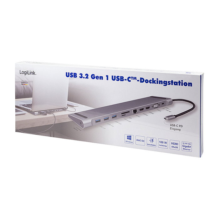 LogiLink UA0373 Estación de Conexión USB-C 11 en 1 PD 100W Plata