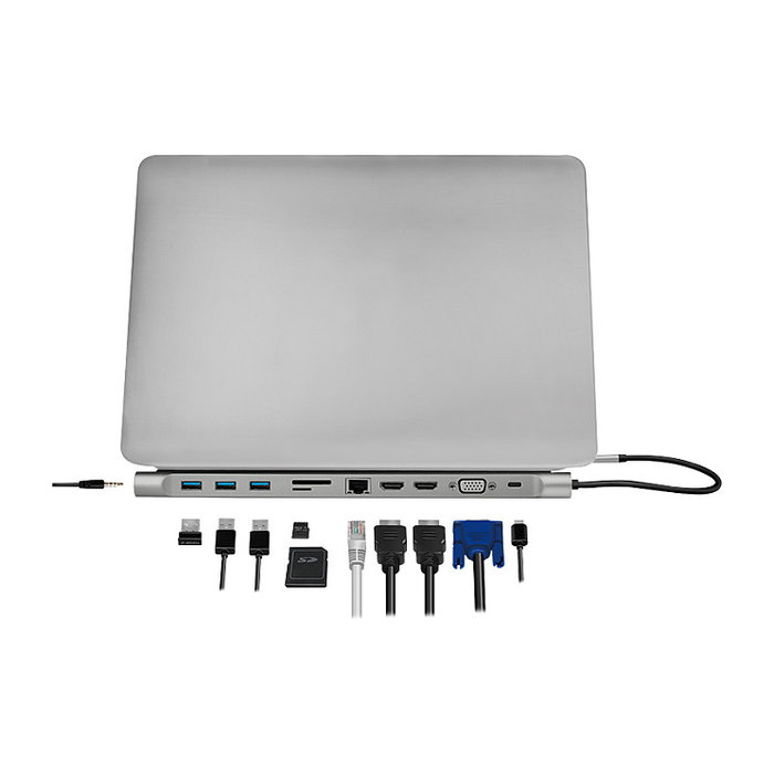 LogiLink UA0373 Estación de Conexión USB-C 11 en 1 PD 100W Plata