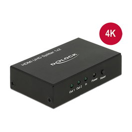 DeLOCK 18682 Splitter HDMI 1 Entrada a 2 Salidas 4K UHD 3840 x 2160 Pixeles, Negro, Metal