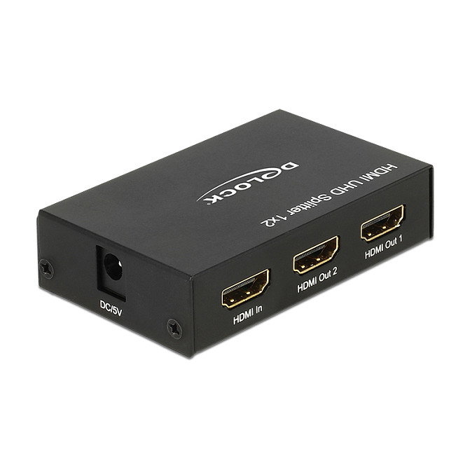DeLOCK 18682 Splitter HDMI 1 Entrada a 2 Salidas 4K UHD 3840 x 2160 Pixeles, Negro, Metal