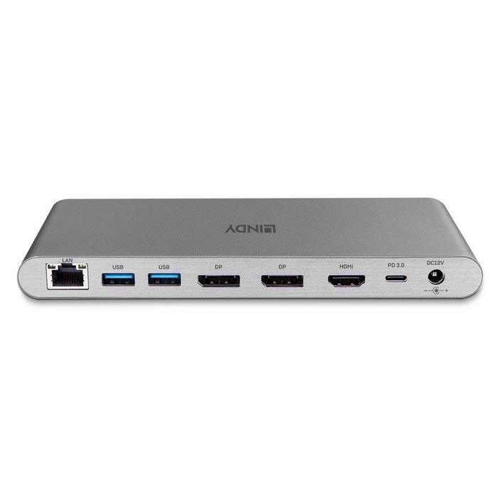 Lindy DST-Pro 5K XT Estación de Acoplamiento USB-C para Portátil con Triple Pantalla (4K) o Pantalla Única (5K) y Carga de Paso de 100W
