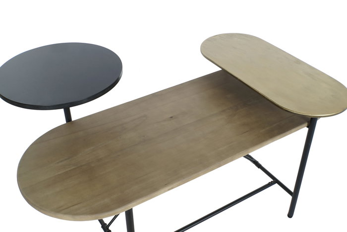 DKD Home Decor Mesa de Centro Marrón, Negro y Dorado con Mármol