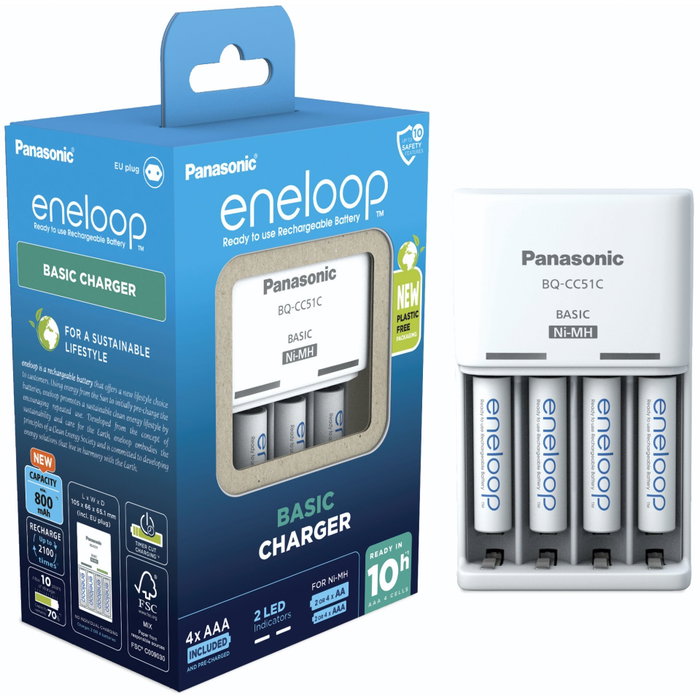 Panasonic Eneloop BQ-CC51 Cargador Básico con 4 Baterías AAA Panasonic Eneloop BQ-CC51 Cargador Básico con 4 Baterías AAA