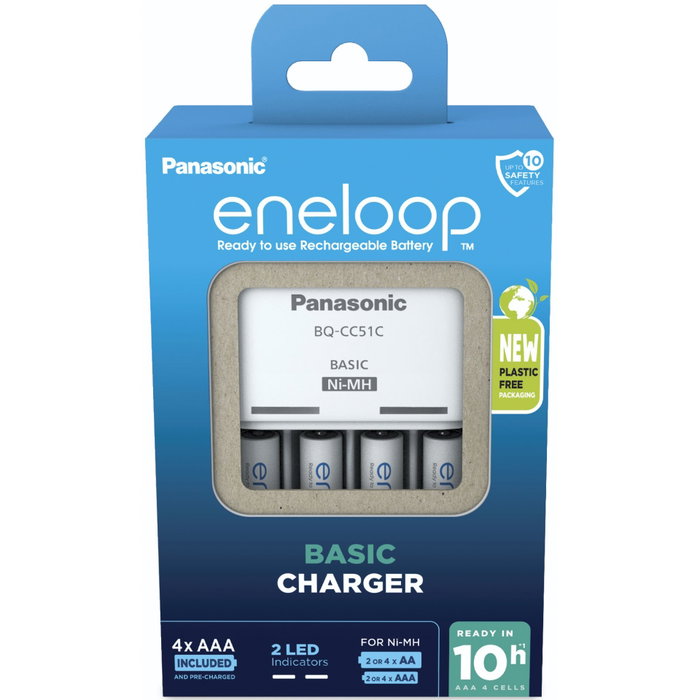 Panasonic Eneloop BQ-CC51 Cargador Básico con 4 Baterías AAA Panasonic Eneloop BQ-CC51 Cargador Básico con 4 Baterías AAA
