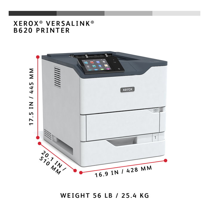 Xerox Impresora Láser Monocromo VersaLink B620V_DN, 61 ppm, Duplex Automático, Gigabit Ethernet, Pantalla Táctil 5"