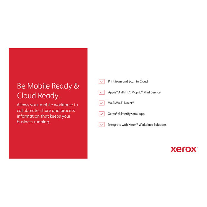 Xerox Impresora Láser Monocromo VersaLink B620V_DN, 61 ppm, Duplex Automático, Gigabit Ethernet, Pantalla Táctil 5"