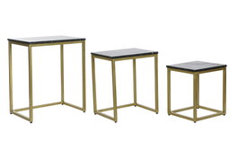 DKD Home Decor Set de 3 Mesitas Auxiliares de Mármol y Hierro Negro y Dorado