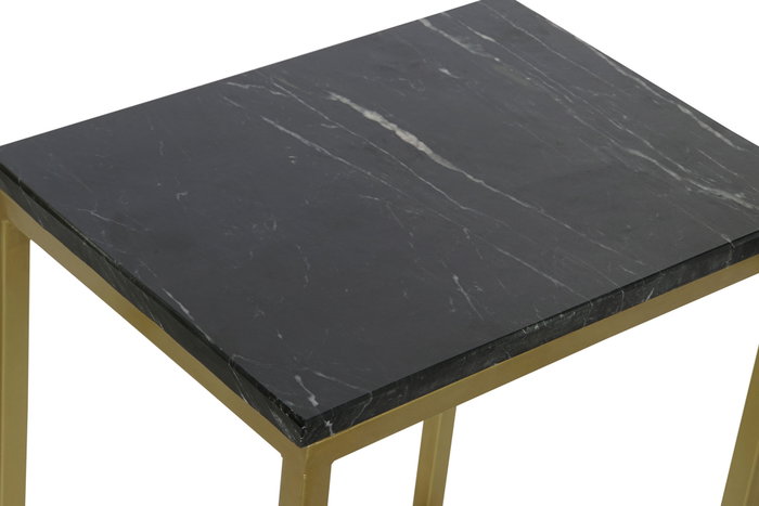 DKD Home Decor Set de 3 Mesitas Auxiliares de Mármol y Hierro Negro y Dorado