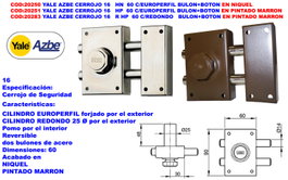Yale AZBE 16-R HP 60 Cerrojo de Sobreponer con Bulón Redondo y Botón