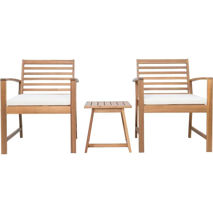 Cali - Juego de Jardín de Madera de Acacia FSC con Cojines de Poliéster para 2 Personas, Incluye 2 Sillones y Mesa