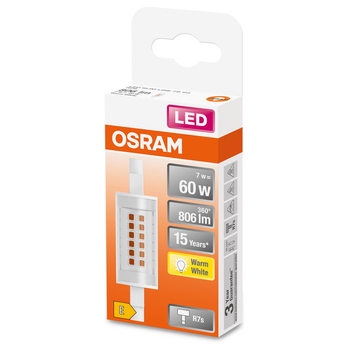 OSRAM LED Slim Line R7s Bombilla Tubo 7W (806 lm) Blanco Cálido 2700K 15000h Equivalente a 60W