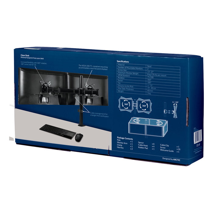 ARCTIC Soporte para 2 Monitores Z2 Basic hasta 27" 8kg