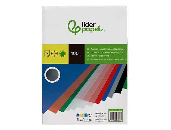 Liderpapel Tapas para Encuadernacion Polipropileno A4 0.5mm Verde Opaco Paquete 100 Unidades
