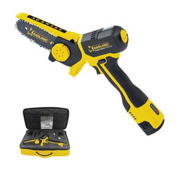 Garland Mini Motosierra Rodent Keeper 16V 104OB-V25, Motor Brushless, Corte hasta 100 mm, Barra 4 Pulg, 7 m/s, 28 Eslabones, Incluye 2 Baterías y Cargador Doble, Maletín