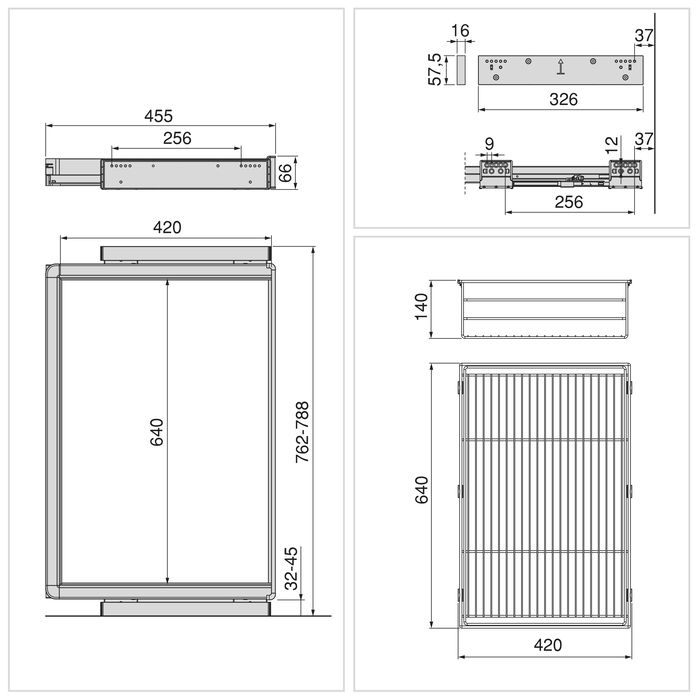 Emuca Kit de cajón de alambre y bastidor regulable Quartz para armarios, guías de cierre suave y extracción total, Módulo 80cm, Acabado Titanio