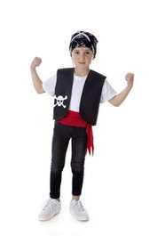 Creaciones Llopis Disfraz Infantil Pirata con Pañuelo y Chaleco Piel, Negro, 7-9 Años