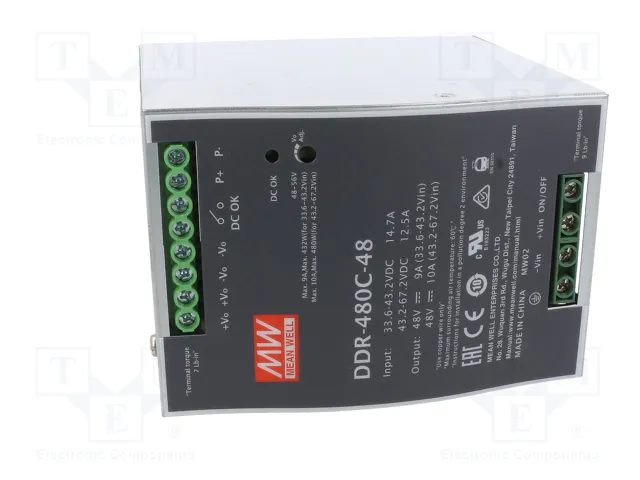 MEAN WELL DDR-480C-48 Convertidor DC/DC 480W 48V DC