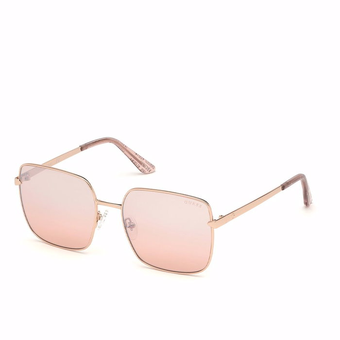 GUESS Gafas de Sol Mujer GU7615 28U - Forma Cuadrada, Montura Metal Dorado Rosado, Cristales Burdeos Espejado, Patilla 140 mm