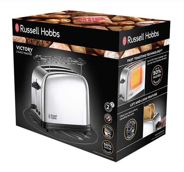 Russell Hobbs 23310-56 Tostador Eléctrico con Tueste Rápido, Función Levantar y Ver, Calientapanecillos y Bandeja Recogemigas
