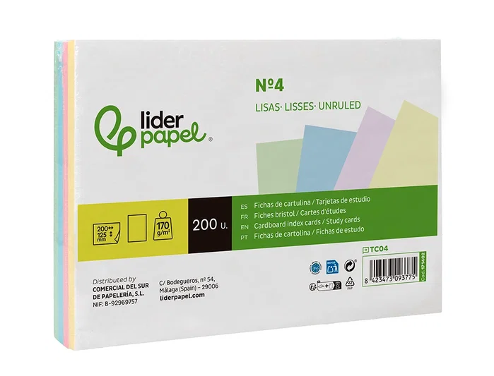 Liderpapel Tarjeta de estudio lisa de colores 170gr 125x200mm Liderpapel Tarjeta de estudio lisa de colores 170gr 125x200mm