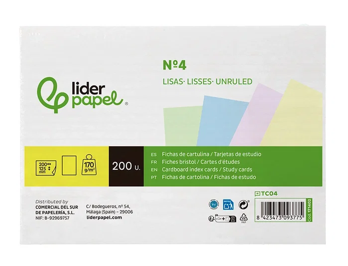 Liderpapel Tarjeta de estudio lisa de colores 170gr 125x200mm Liderpapel Tarjeta de estudio lisa de colores 170gr 125x200mm