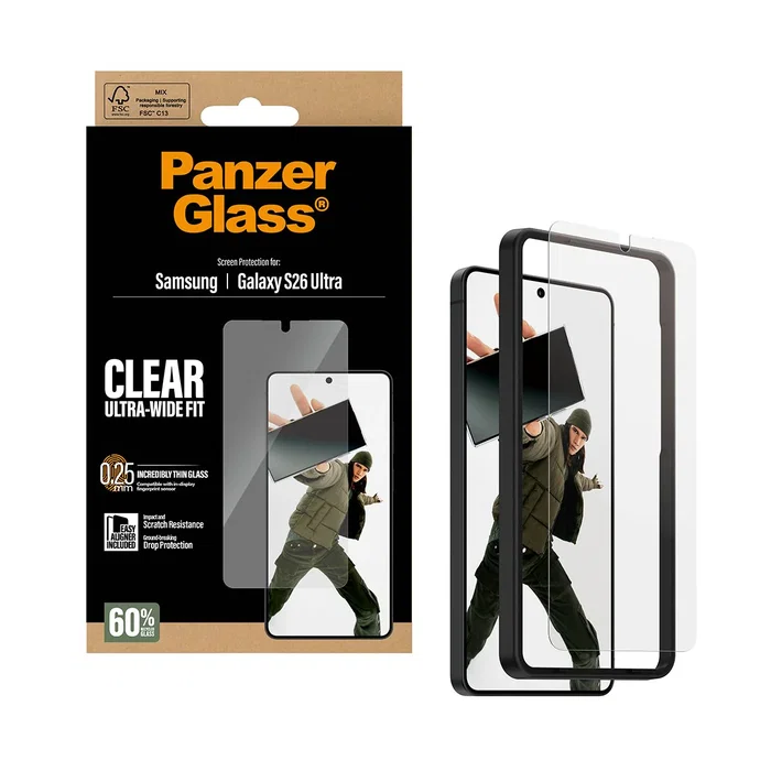 PanzerGlass Protector de Pantalla Samsung Galaxy S26 Ultra - Ultra-Wide Fit con EasyAligner - Aplicación en Seco Anti-huellas - PET y Silicona - 1 Pieza