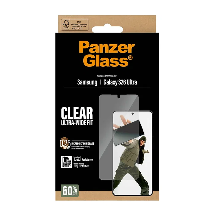 PanzerGlass Protector de Pantalla Samsung Galaxy S26 Ultra - Ultra-Wide Fit con EasyAligner - Aplicación en Seco Anti-huellas - PET y Silicona - 1 Pieza