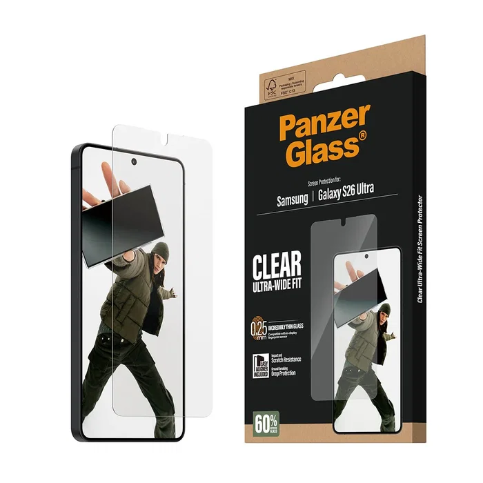 PanzerGlass Protector de Pantalla Samsung Galaxy S26 Ultra - Ultra-Wide Fit con EasyAligner - Aplicación en Seco Anti-huellas - PET y Silicona - 1 Pieza