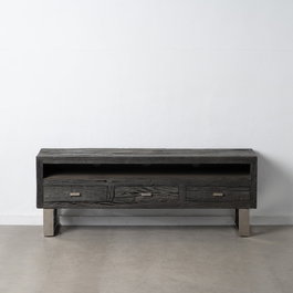 Mueble Tv Negro Madera / Acero Salón 160 X 40 X 59 cm